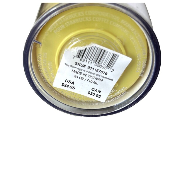 Starbucks 2025 Swirl Yellow Orange Cold Cup with Flower Charm 24 fl oz NEW - Picture 3 of 7